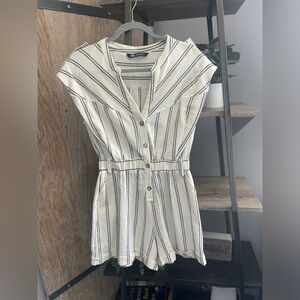 NWOT Zara Stiped Button Down Linen Romper SIZE M